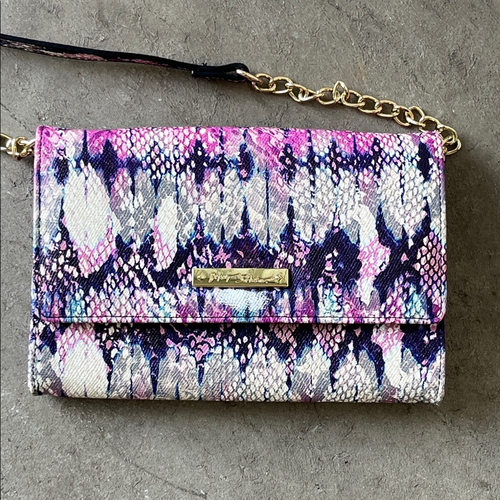Betsey Johnson Women Crossbody Bag Wallet Purse Colorful Faux Snake Skin